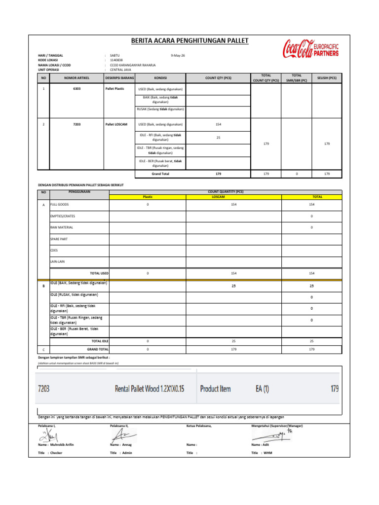Standard Form Daily Pallet Reconcile Ccod Cj Mei 2026 Ccod Karanganyar ...