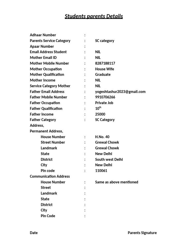 Students Parents Details | PDF
