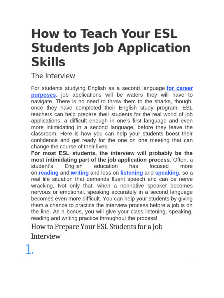 How To Teach Your ESL Students Job Application Skills | PDF | Résumé ...