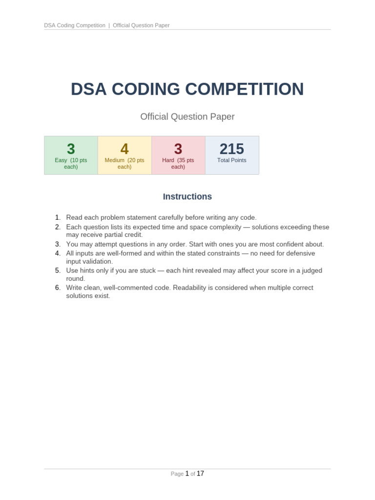 DSA Competition Questions | PDF | Pointer (Computer Programming ...