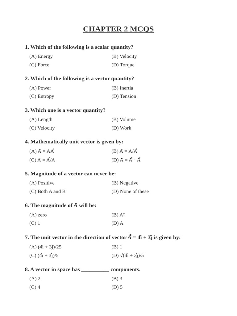 Chapter 2 MCQs | PDF | Euclidean Vector | Angle