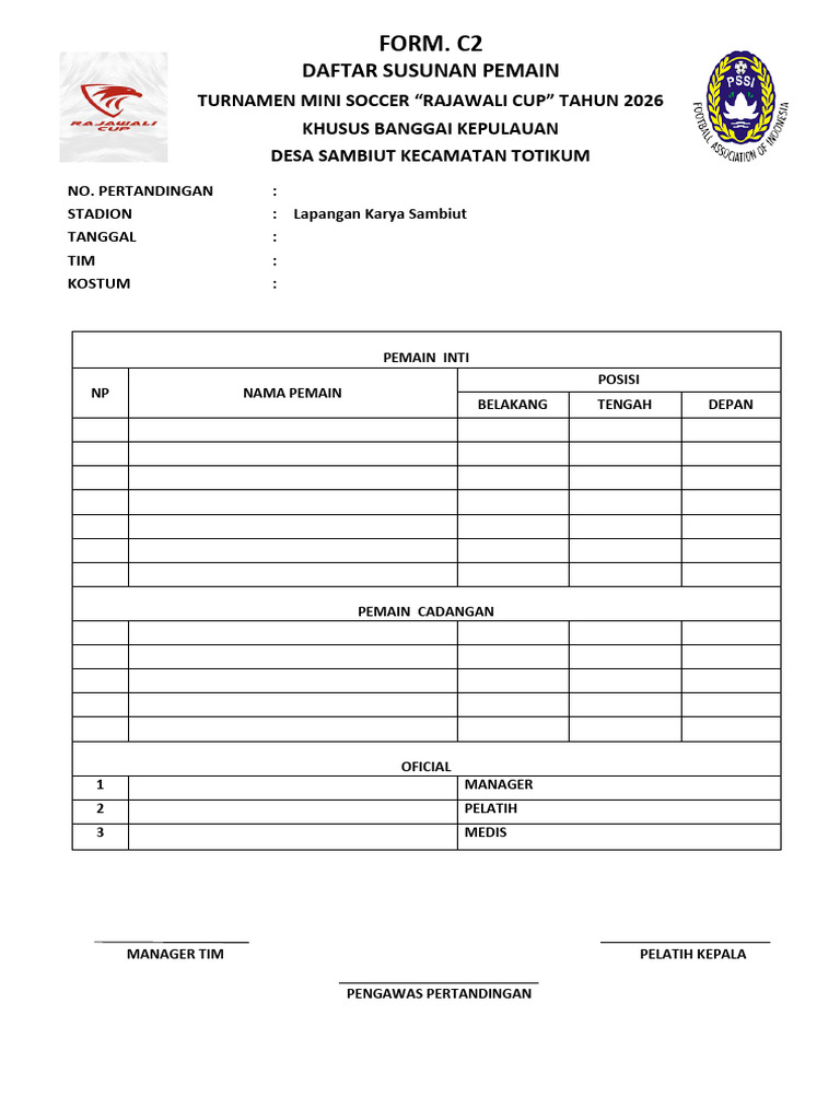 Form c2 Rajawali Cup | PDF