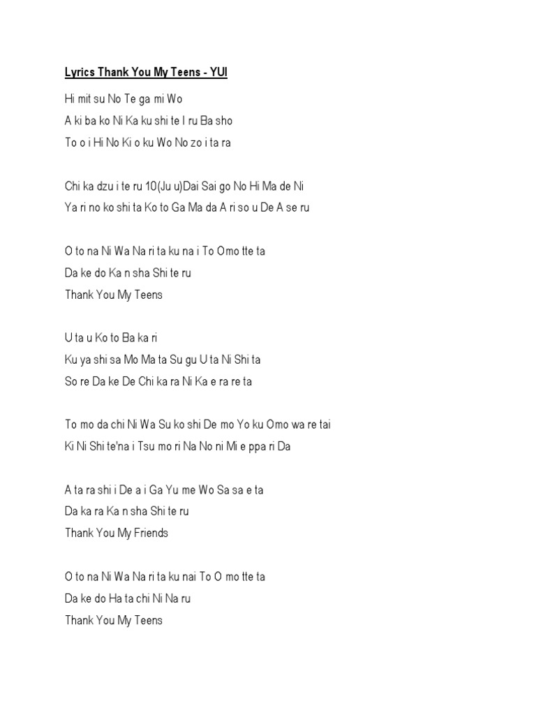 Lyrics Thank You My Teens Pdf