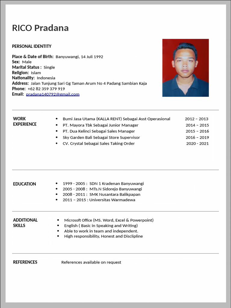 CV Rico Pradana | PDF