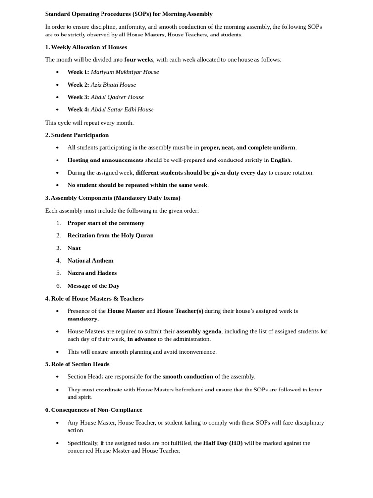 Standard Operating Procedures of Assembly | PDF