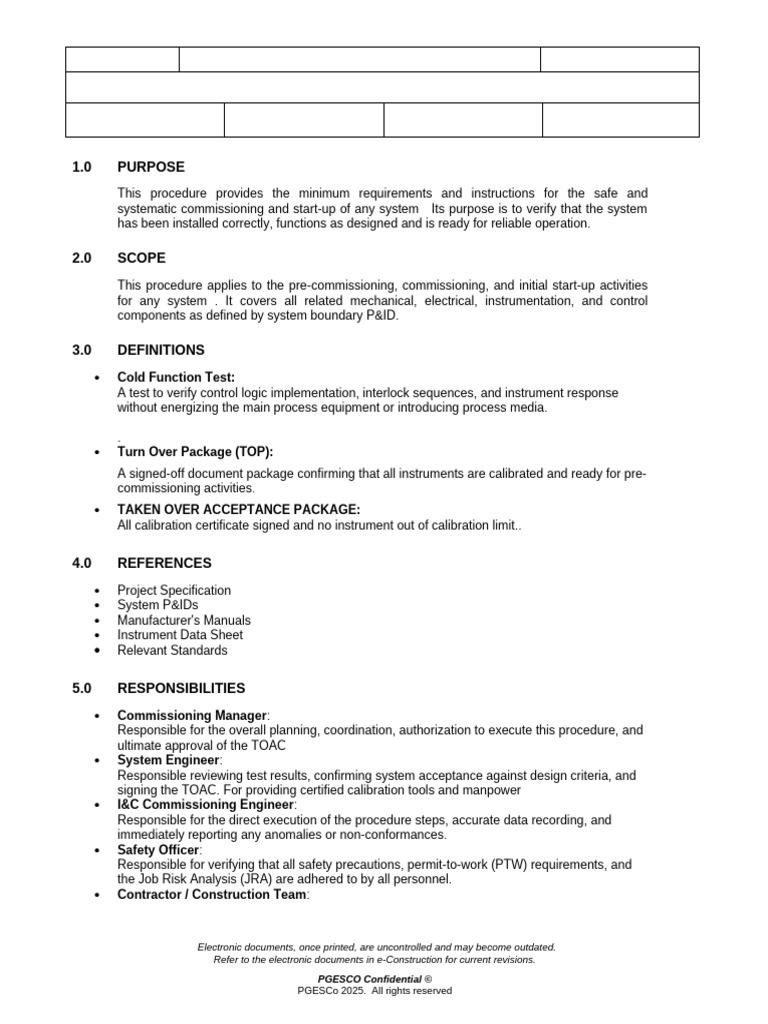 Cold Function Test Commissioning Procedure | PDF
