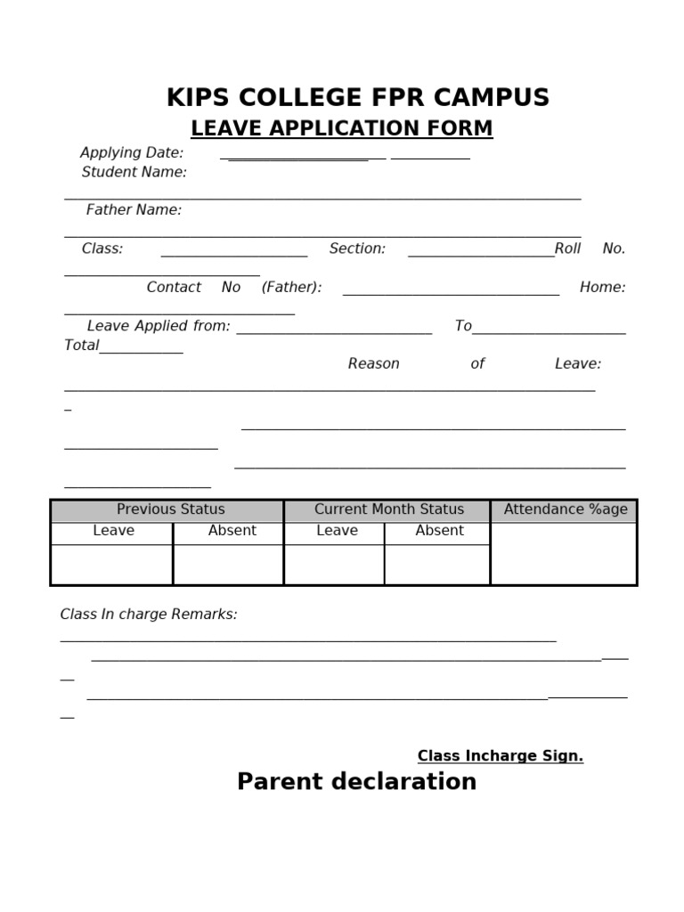 05-Student Leave Application Form (1) | PDF