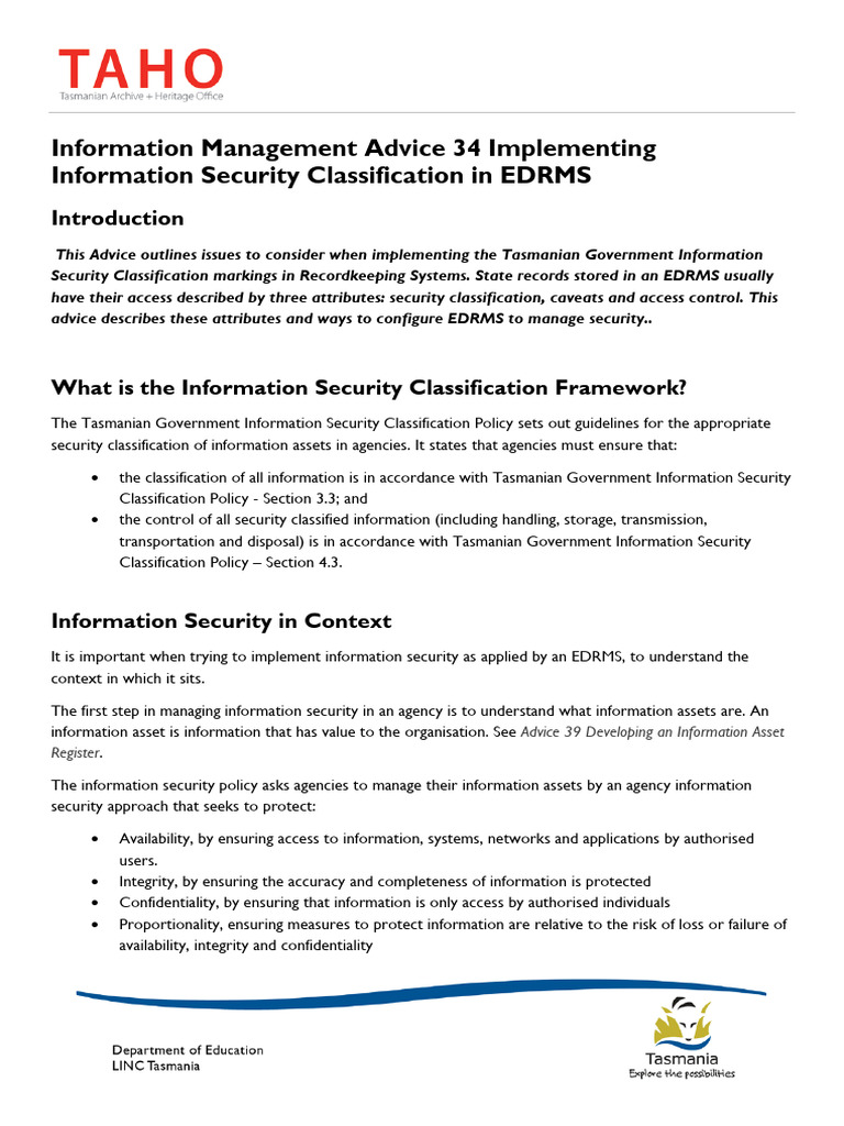 Advice 34 Implementing Information Security Classification in EDRMS ...