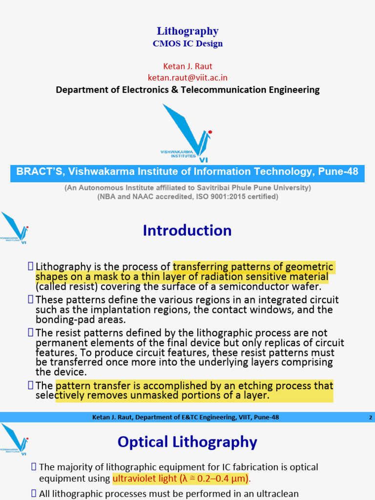 Unit 6 Lect 3 Lithography | PDF | Photolithography | Angular Resolution