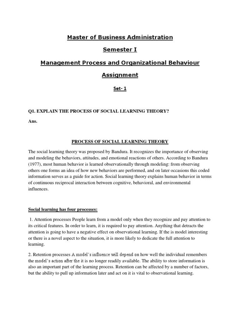 Master of Business Administration Semester I Management Process and ...