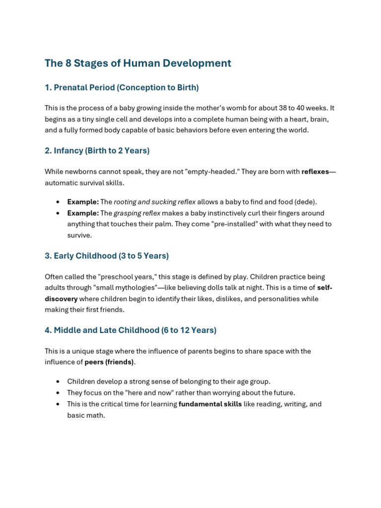 8 Stages of Human Development | PDF | Infants | Adults