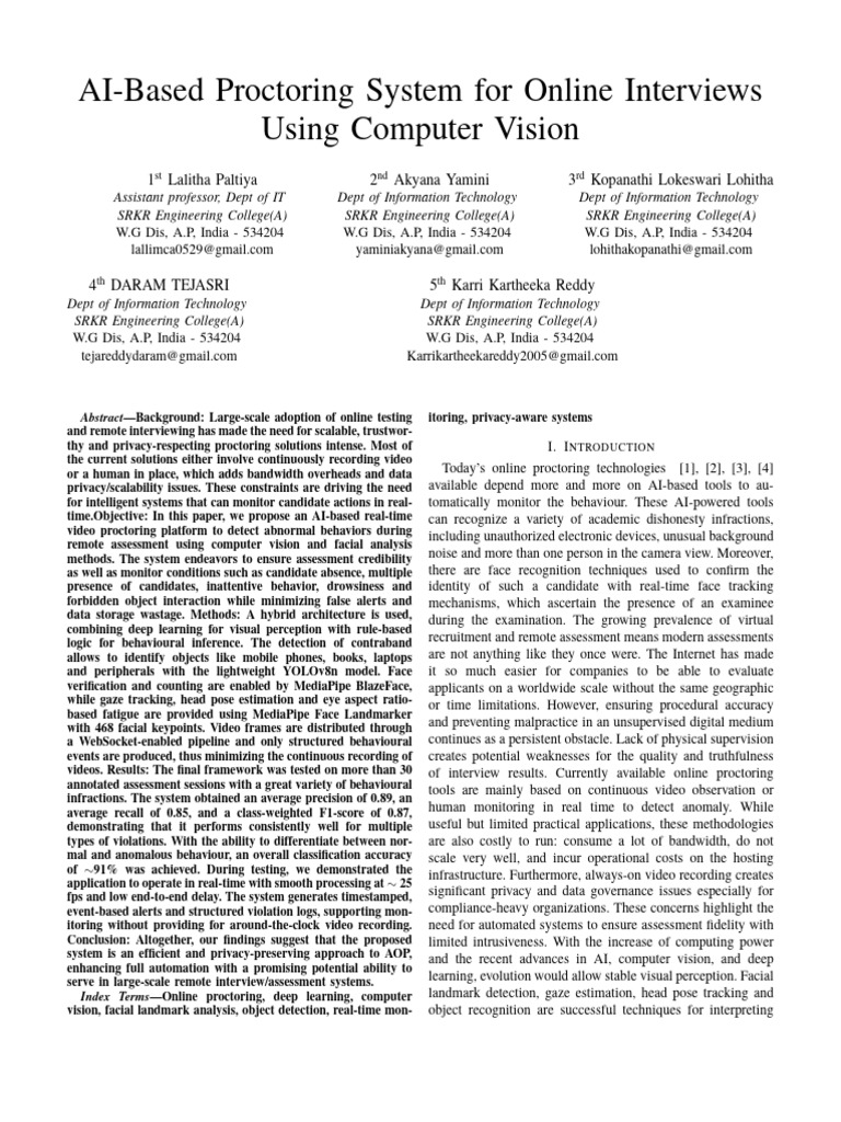 AI Based Proctoring System for Online Interviews Using CV | PDF | Deep ...