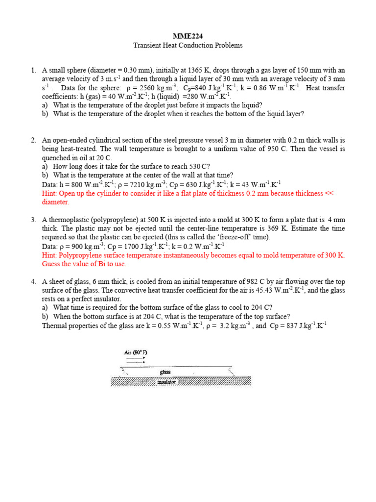 Transient Heat Conduction Problems - 230226 | PDF
