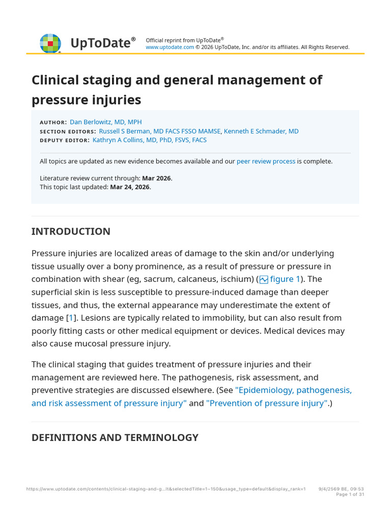 Clinical Staging and General Management of Pressure Injuries - UpToDate ...