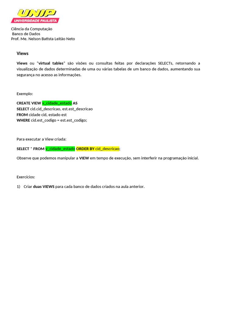 Aula 8 Views | PDF
