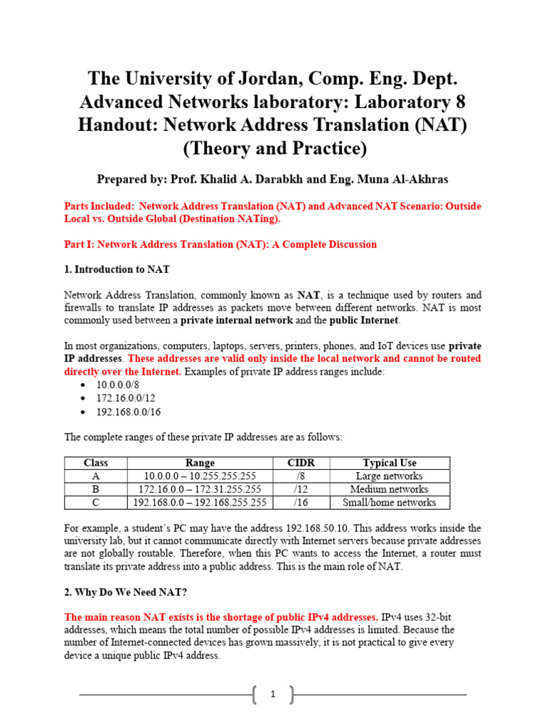Lab 8 -Theory and Practice - NAT | PDF | Ip Address | Router (Computing)
