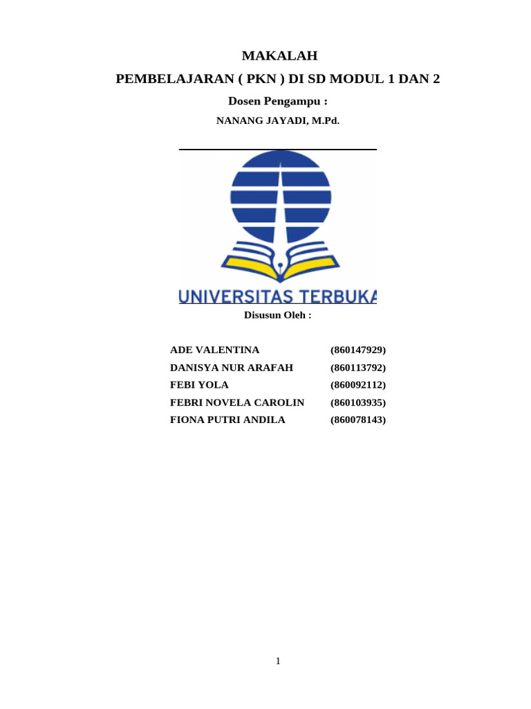 938230106 Makalah Kelompok 1 Pkn Di Sd Modul 1 Dan 2 1 | PDF