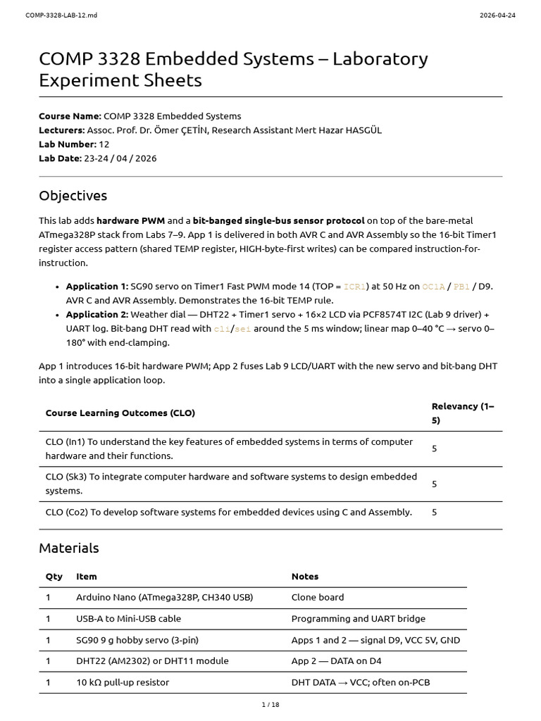 Comp 3328 Lab 12 | PDF | Arduino | Electrical Engineering