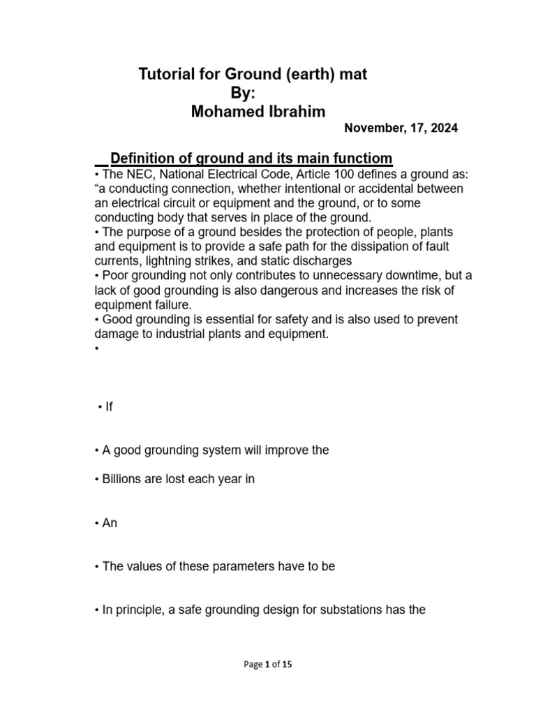 Tutorial for Ground (Earth) Mat | PDF | Electric Power | Electrical ...
