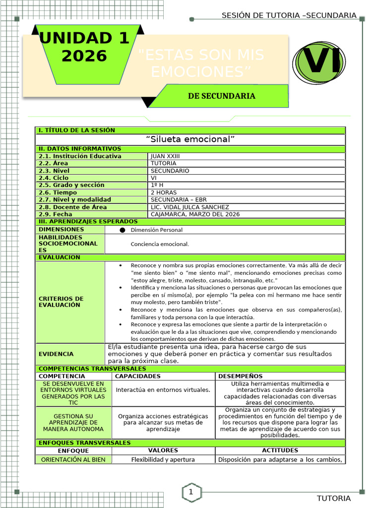 1º - Sesion Sem 2 Uni 1 - Tutoria 2026 | PDF | Las emociones | Aprendizaje