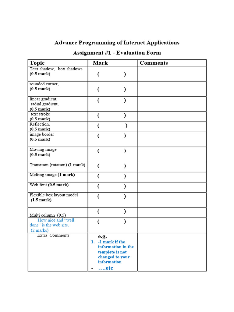 Assignment 1 Evaluation Form | PDF