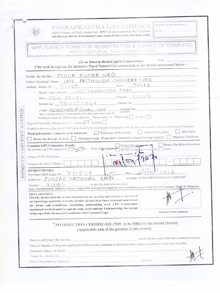 IGL New Connection Applied on Dated 05-05-2026 I-1691, TF, C. R | PDF