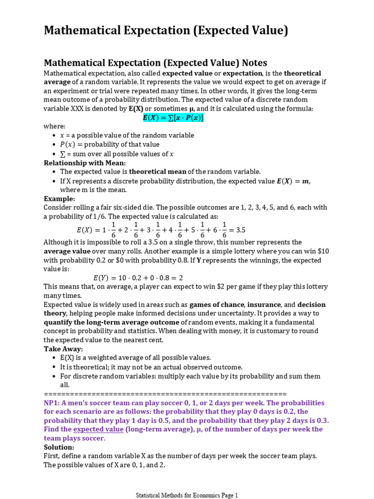 Mathematical Expectation (Expected Value) | PDF | Expected Value ...