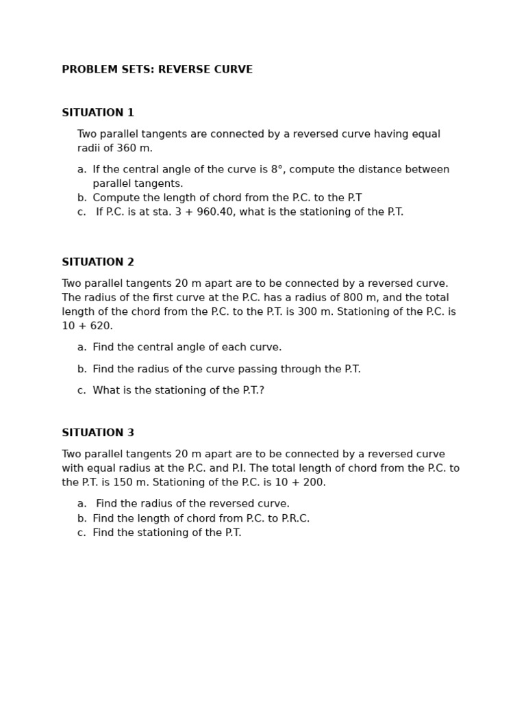 Problem Sets Reverse Curve | PDF