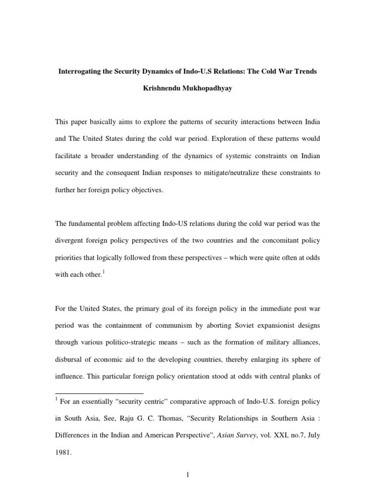 Indo-U.S. Cold War Security Dynamics | PDF | Pakistan | Nuclear ...
