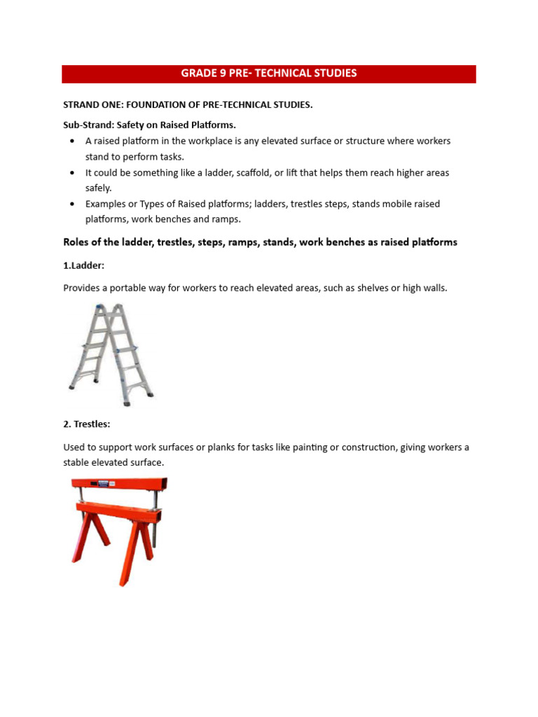 Pretechnical SubStrand On Safety On Raised Platforms. Grade 9 | PDF ...