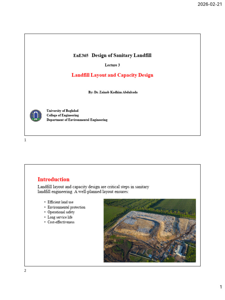 Lecture 3-Landfill Layout and Capacity Design | PDF | Landfill | Waste