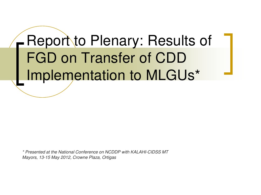 1report On Transfer of CDD Implementation FGD 14may2012 | PDF