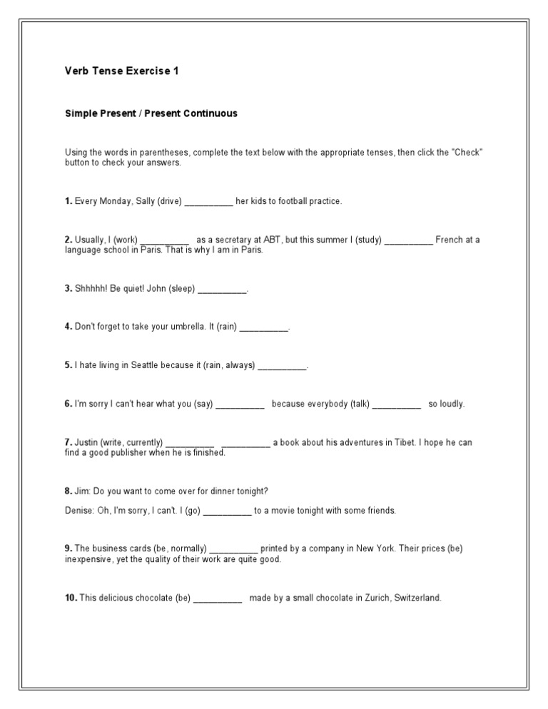 English Verb Tense Practice | PDF | Language Arts & Discipline