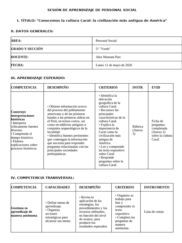 SESIÓN DE APRENDIZAJE DE PERSONAL SOCIAL | PDF | Perú | Maestros