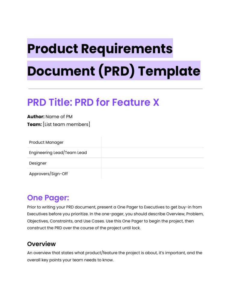 PRD Template Perfect PRD | PDF