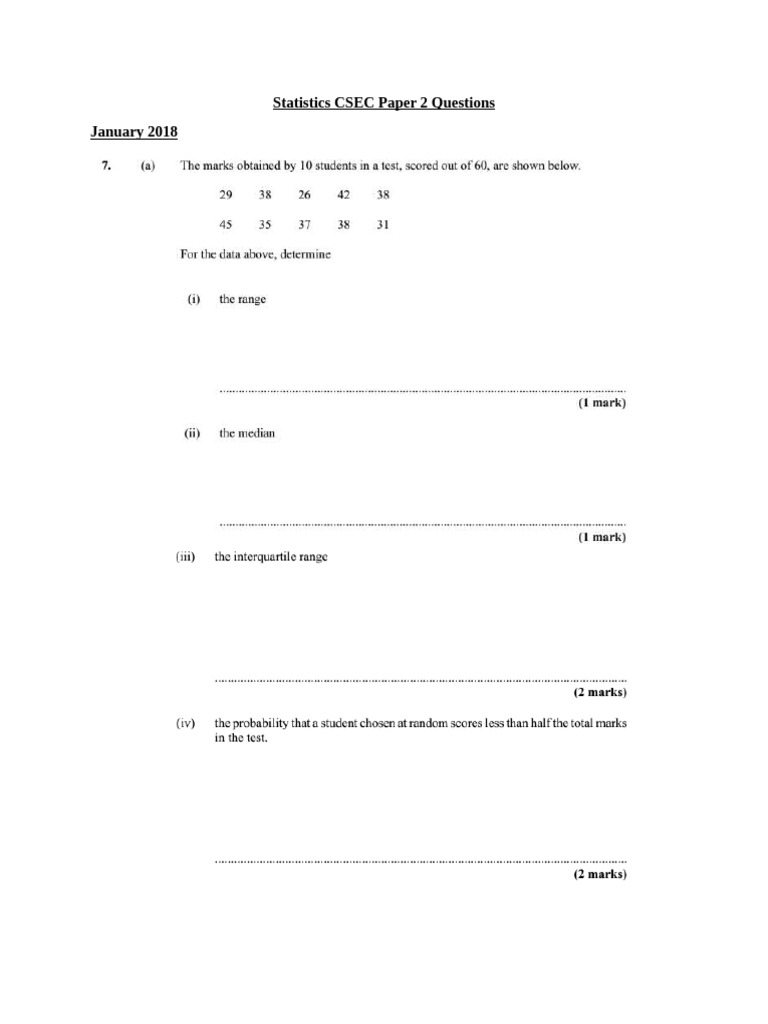 QUESTION 5 Statistics CSEC Paper 2 Questions 2018 to 2025 (1) | PDF