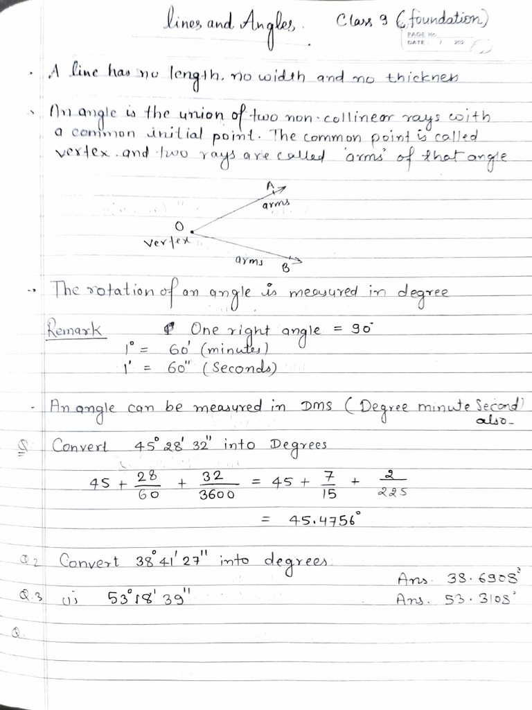 Lines and Angles Notes | PDF