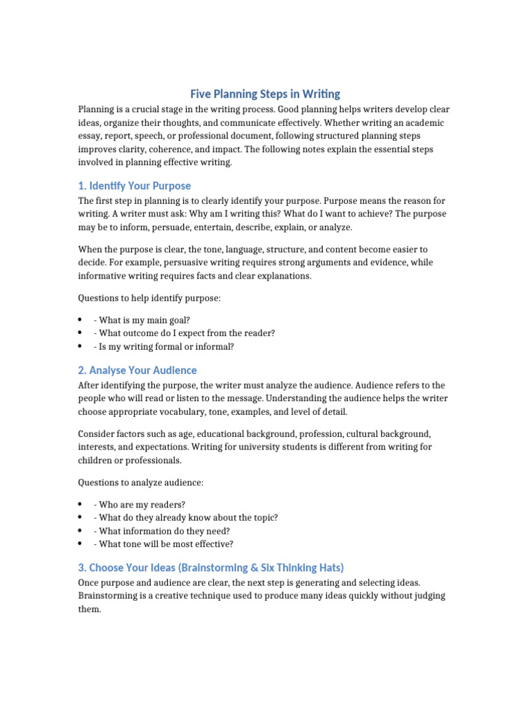 Five Planning Steps in Writing Notes | PDF
