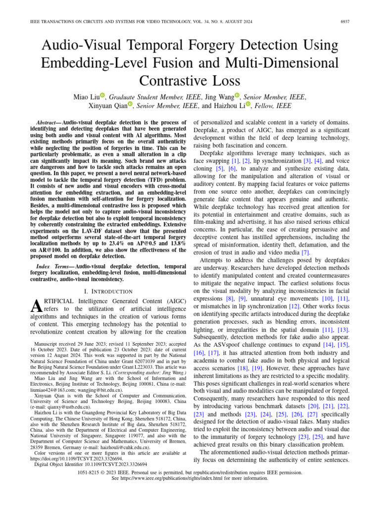 Audio-Visual Temporal Forgery Detection Using Embedding-Level Fusion ...
