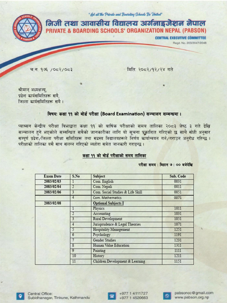 Grade 11 Board Exam 2083 Notice | PDF | Science