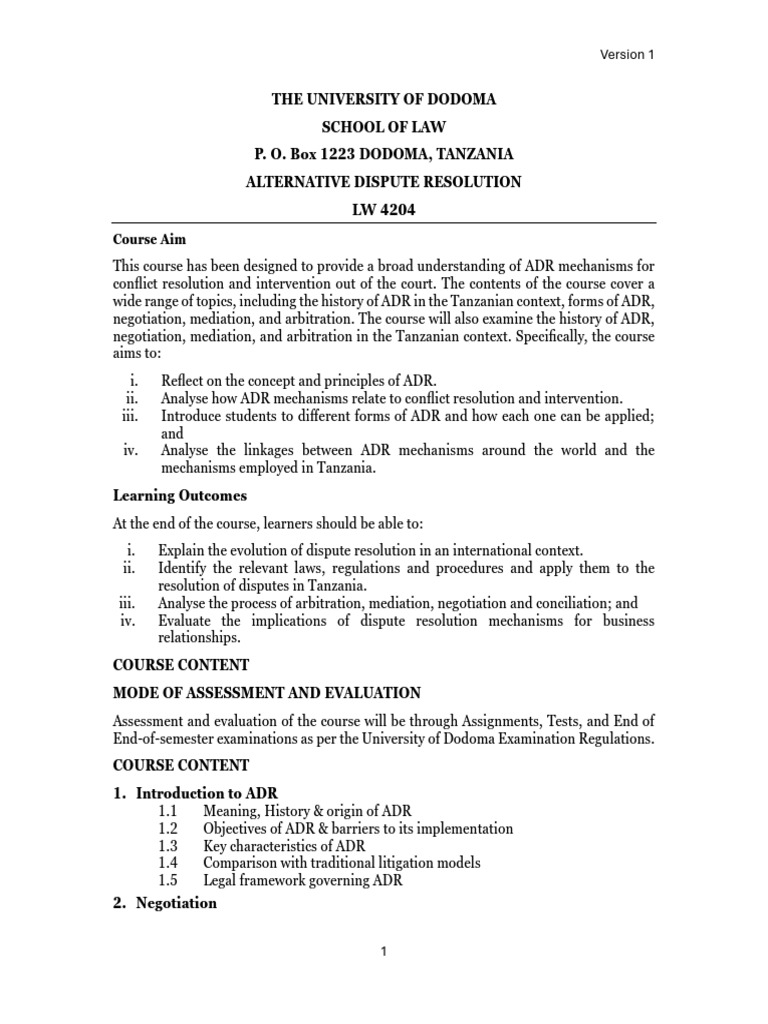 Course Outline 2026 | PDF | Alternative Dispute Resolution | Mediation