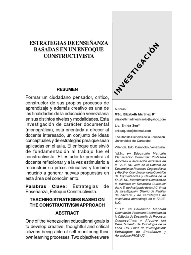 Estrategias de Enseñanza Constructivista | PDF | Constructivismo ...