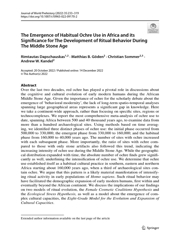 The Emergence of Habitual Ochre Use in Africa and Its Significance for ...