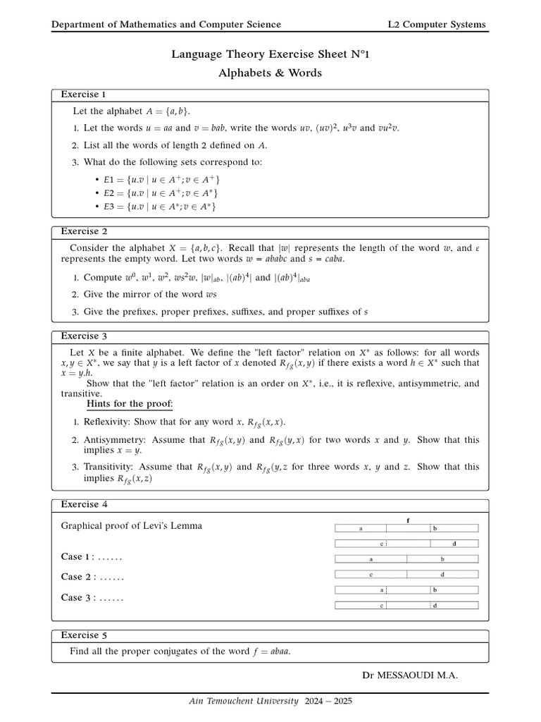 Language Theory Exercise Sheet 1 | PDF