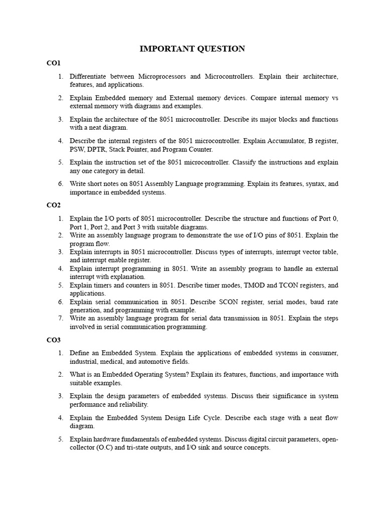 IMPORTANT QUESTIONs | PDF | Embedded System | Microcontroller