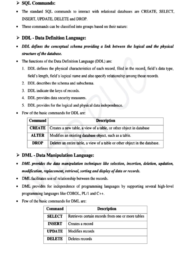 Class 12 IP Notes of SQL | PDF