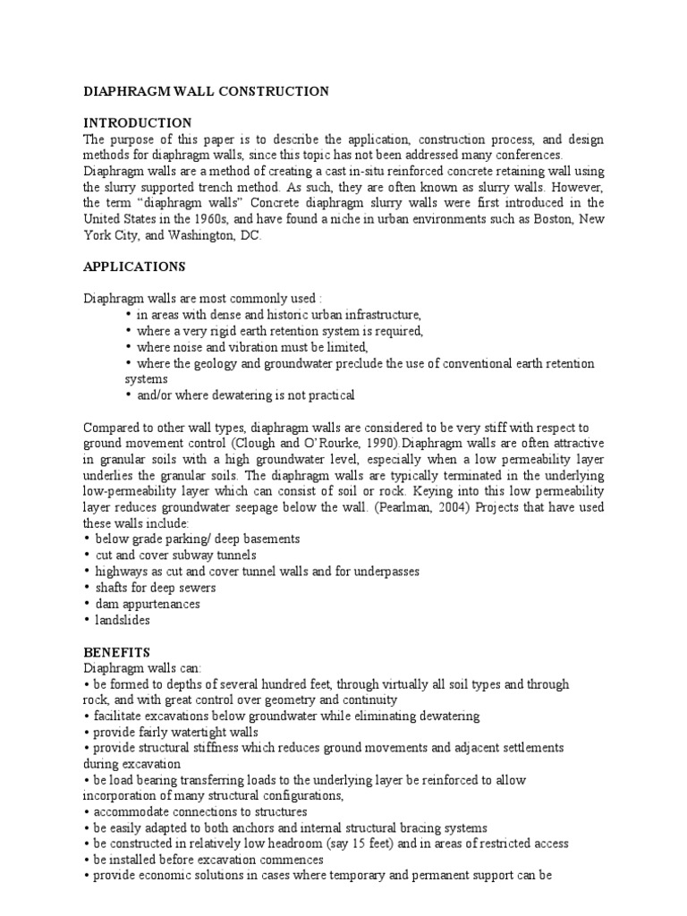 Diaphragm Wall Construction Guide | PDF | Deep Foundation | Tunnel