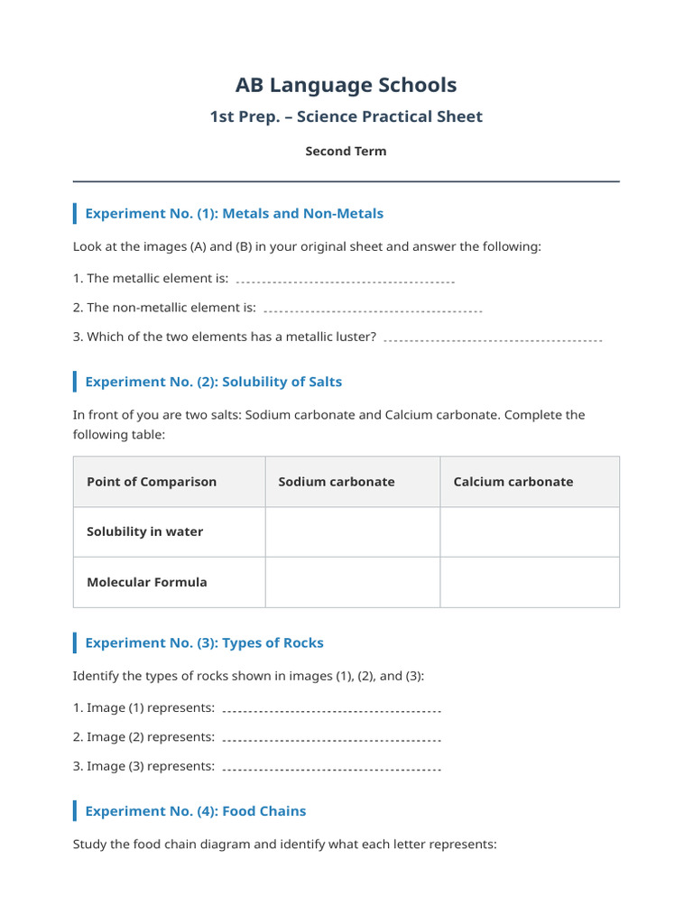 Science Practical Sheet Practice | PDF