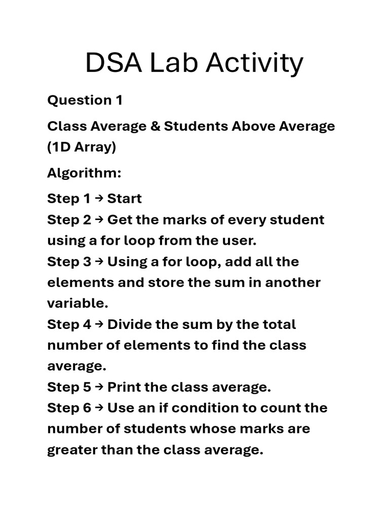 DSA Lab Activity 1 for Wor | PDF | Control Flow | Software Engineering
