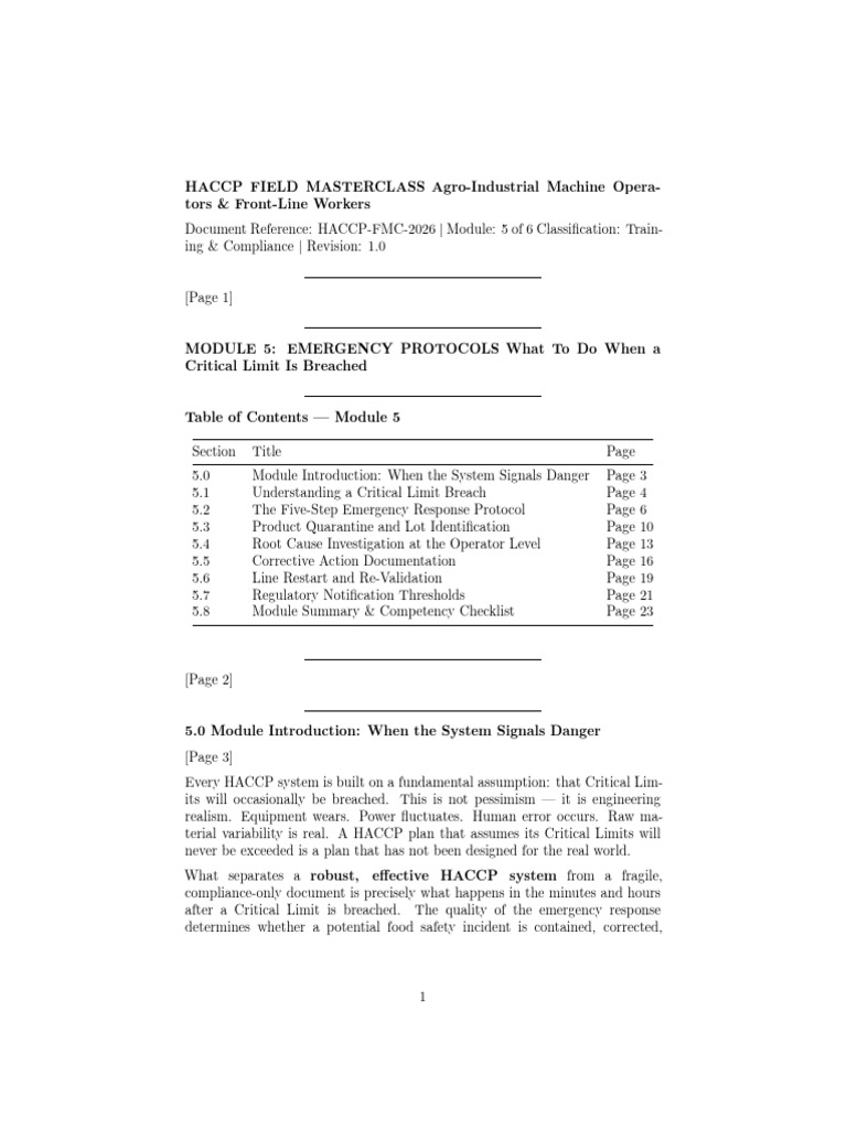 HACCP Module5 Emergency Protocols | PDF | Food Safety | Calibration